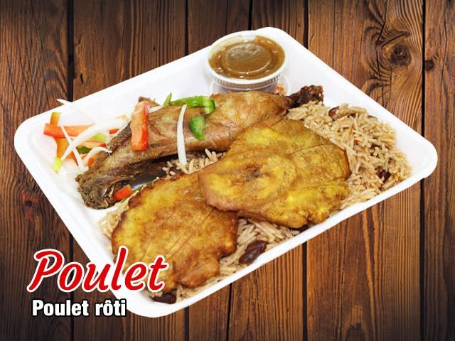 Poulet rôti avec riz et plantains